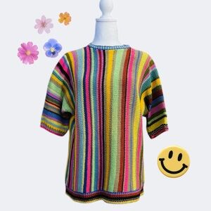 Hand knit Vintage Cotton Colorful Striped 70’s Sweater